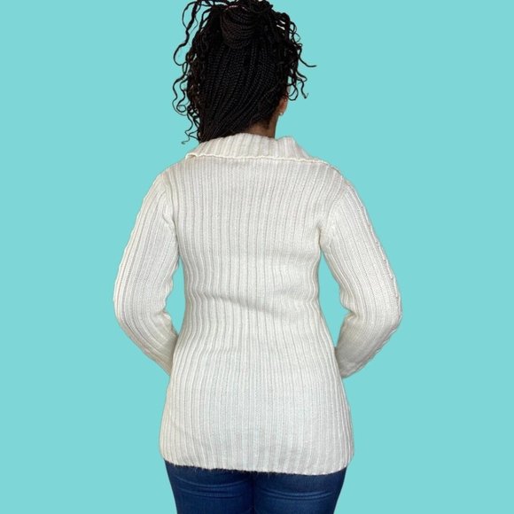 Vintage Y2K Cream Zip Up Sweater - Picture 4 of 5